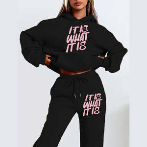 Nuevo Conjunto Deportivo Holgado para Mujer con Estampado Puff, Sudadera con Capucha y Pantalones Jogger, Impresión Sublimada de Alta Calidad, Suministro OEM - Product Image 1