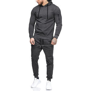 Ensemble survêtement personnalisé en coton mélangé 480GSM pour homme, sweat à capuche doublé en polaire d'hiver, jogging, logo imprimé en relief, bleu marine, tenue de sport - Product Image 1