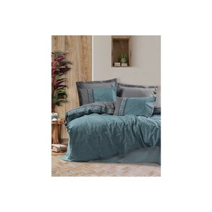 Erna Petrol Luxury Cotton Woven Double Duvet Cover Set <b>King</b> <b>Size</b> <b>Bedding</b> 4 Pcs Solid Character Design <b>Christmas</b> Home Machine - Product Image 1