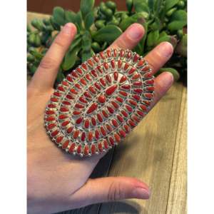 Mediterranean Coral & <b>Sterling</b> <b>Silver</b> Cluster <b>Ring</b> Bezel <b>Set</b> Geometric Design Size 8.25 - Product Image 2