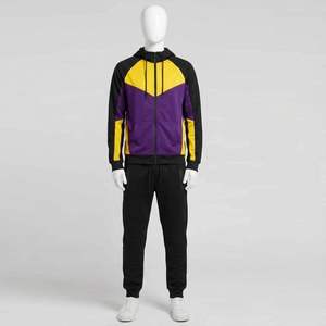 Ensemble de survêtement noir jaune et violet pour hommes, sweat à capuche zippé et pantalon de jogging, tenue deux pièces, vêtements de sport décontractés, vêtements de rue - Product Image 5