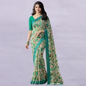 Sari indio tradicional de estilo étnico elegante con estampado digital de Bollywood en georgette para fiesta, blusa sin coser para mujer - Product Image 2