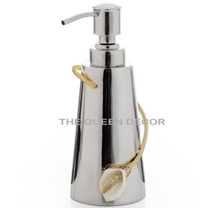 Distributeur de savon en verre de luxe avec design de feuille de laiton antique Accessoire de salle de bain élégant Bouteille à pompe de lotion faite à la main - Product Image 5