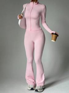 Conjunto de Dos Piezas de Ropa Deportiva Informal para Mujer, Estilo Retro Y2K, Pantalones Cortos Acampanados, Sudadera con Capucha, Diseño Sólido, Transpirable, para Invierno - Product Image 2