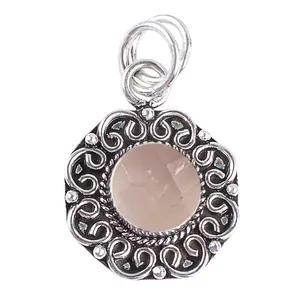 Natural Round Rose Quartz Gemstone 18k Gold Plated/Silver Plated Designer Handmade Birthstone Jewelry Necklace Pendant
