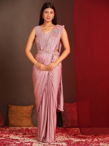 Magnifique tissu en lycra avec travail de paillettes, bordure à volants et ceinture, prêt à porter, collection de saris - Product Image 6