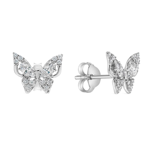 Pendientes de tuerca en forma de mariposa de diamante cultivado en laboratorio redondo y marquesa de 1,50 quilates para mujer VS Clarity EF Color 14K oro blanco - Product Image 3