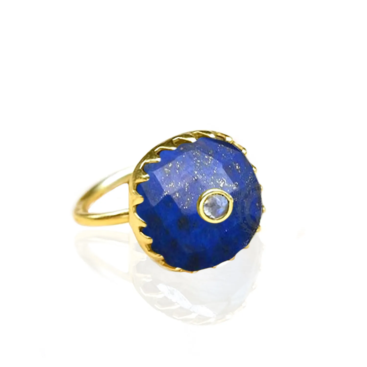 Vermeil ทอง lapis Lazuli รูปร่างเบาะฝังพลอยหินง่ามซิกแซกการตั้งค่า925แหวนเงินวงกลมแหวนเครื่องประดับ