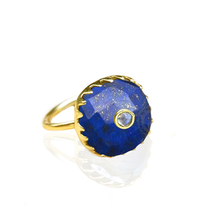 Gold Vermeil <b>Lapis</b> <b>Lazuli</b> Cushion Shape Inlay Gemstone Prong Zig Zag Setting 925 Sterling Silver Round Band Jewelry <b>Ring</b> - Product Image 1
