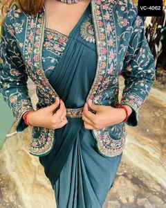 Saree en soie pure douce avec chemisier cousu prêt à porter pour la fête Saree Wuth broderie séquence travail - Product Image 5