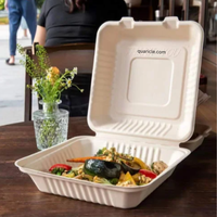 Boîte à hamburger jetable la plus populaire, naturelle, biodégradable, non toxique, type clamshell, 9*6, 9*9, pour tous types d'événements, camions de restauration, voyages