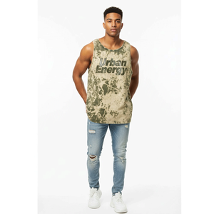 Débardeur Homme Vert Olive Urbain Énergétique avec Typographie, Style Décontracté Streetwear, en Spandex/Polyester, Séchage Rapide et Respirant - Product Image 1