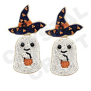 Halloween Bouteille Noir Designer Boucles D'oreilles Perlées pour Femmes Patriotique Memorial Day Orange Blanc Bleu Couleur Tissu Matériel - Product Image 5