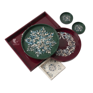 Ensemble de plateaux en laque Viettimecraft, design floral de Noël, plateaux de service décoratifs, cadeau de fête, durable - Product Image 3