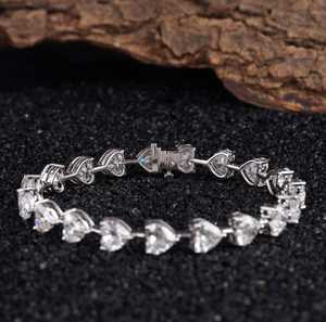 Pulsera de tenis de Plata de Ley 925, corte de corazón, Moissanite, enlace de diamante, joyería ostentosa para bodas cristianas, regalos para novias - Product Image 1