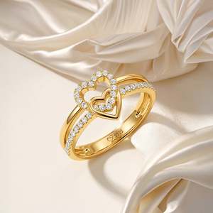 Bague de promesse Jeulia plaquée or rose à double rangée de cœurs entrelacés - Product Image 4