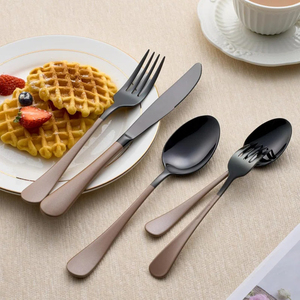 Ensemble de couverts en acier inoxydable poli avec poignée marron noir Vaisselle de cuisine finie miroir pour la fête pour l'événement de restaurants - Product Image 4