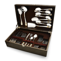 En vente Promotion cadeaux ensemble de couverts boîte en bois vaisselle Table à manger réglage restauration 24 pièces ensemble de couverts en acier miroir 2025
