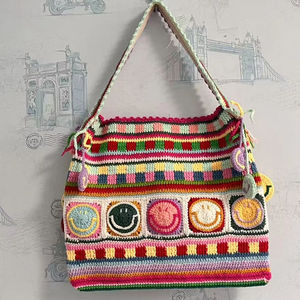 Bolso de Hombro Tejido a Crochet para Mujer, Accesorio de Moda con Diseño de Flores y Patrón de Niña, Cesta Tejida Personalizada - Product Image 1