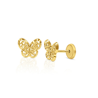 Boucles d'oreilles Butterfly Filigree Fine Grillz en or jaune 18 carats 7X7,5 mm