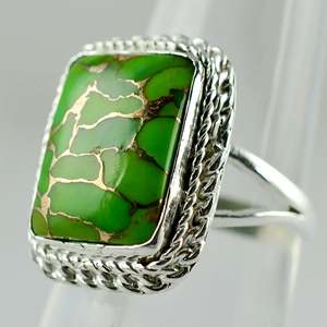 Green Copper <b>Turquoise</b> <b>Ring</b> 925 Sterling Silver Handmade Promise <b>Ring</b> for Women Bezel Setting Cushion Style Perfect Gift - Product Image 6