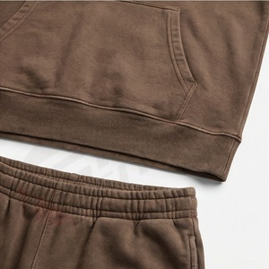 Acid Washed Men's Hooded <b>Tracksuit</b> Set Custom Logo Hoodie 100% Polyester Breathable Fleece Fabric Winter Running Outdoor Side - Product Image 5