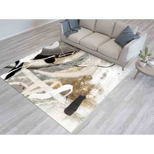 Tapis imprimé abstrait, tapis rond moderne gris populaire de petite taille, antidérapant, tapis en chenille - Product Image 1