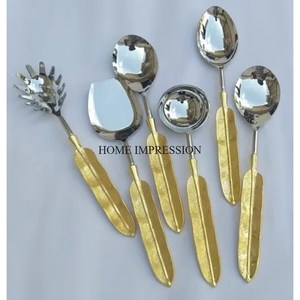 Cuillères design uniques polies brillantes couleur argent avec poignées d'art créatif moderne plaqué or ensemble de couverts - Product Image 6