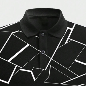 Polo géométrique pour homme sur mesure OEM |   T-shirt d'entraînement sublimé noir et blanc à coupe angulaire, confection sur mesure, usine de vêtements Sialkot - Product Image 4