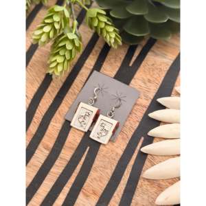Zuni Handmade Cobblestone Kokopelli <b>Dangle</b> <b>Earrings</b> Made From Coral & Sterling <b>Silver</b> Drop Animal Shape Pattern - Product Image 2
