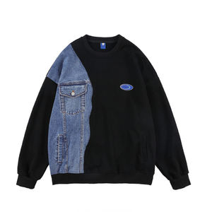 Sudaderas personnalisé Oem unisexe col rond sweats hommes mode sweats à capuche en denim et coton éponge français colour block - Product Image 1