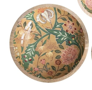 Ensaladera de madera hecha a mano decorativa de mesa, cuenco de madera de mango de diseño impreso personalizable para uso multiusos - Product Image 4