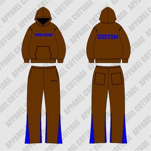 Venta al por mayor marrón 100% algodón francés Terry pulóver pantalones de chándal Distress Bottom Hoodie OEM transpirable chándal hombres traje estampado - Product Image 1