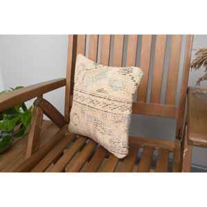 Rustic Design 12x12 Inches Beige Wool Kantha Patchwork <b>Pillow</b> Woven Vintage Embroidered Floral Print for Car Floor Christmas - Product Image 3