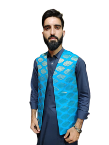 Classic <b>Black</b> Afghani Men's Casual Breathable Autumn <b>Waistcoat</b> with Hand Embroidery for Events & Festive Occasions - Product Image 2