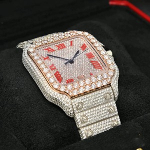 VVS-VS forme carrée en acier inoxydable cadran romain rose verre Moissanite diamant Quartz montre de mode simple - Product Image 2