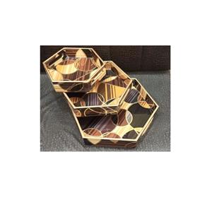 Plateau de service hexagonal ensemble de 3 avec autocollant imprimé de MDF table à manger plateau de service pour hôtel forme hexagonale plateau de service de nourriture - Product Image 4