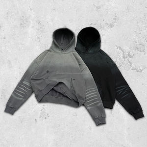 Sweat-shirt à capuche surdimensionné et court en coton de luxe, délavé et bicolore, avec impression personnalisée en relief, 500 g/m² - Product Image 1