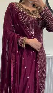 Juego de fusión Foux Gorgette de lujo, parte superior artesanal adornada con Secuencia de hilo, espejo Real y Micro Pent elástico coordinado Latkan - Product Image 4