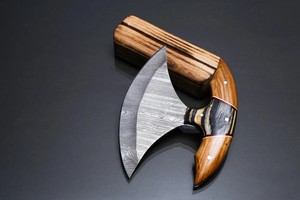 Damascus Steel Carbon Steel Alaskan Ulu <b>Knife</b> Wooden Stand Custom Forged <b>Slicing</b> Kitchen Handmade OEM Professional Ambidextrous - Product Image 3
