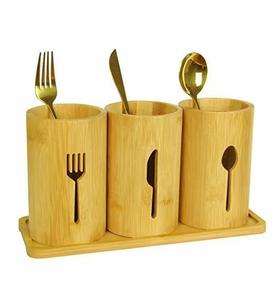 Soporte para cubiertos de madera de 3 secciones de gran calidad, soporte de almacenamiento de cubiertos de diseño antiguo para accesorios de cocina y mesa - Product Image 2