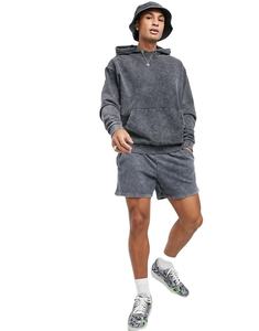 Wholesale <b>Men's</b> Solid Summer Hoodie & <b>Shorts</b> Set Breathable 100% Cotton Lightweight Fashion Sportswear <b>Long</b> Sleeve - Product Image 4
