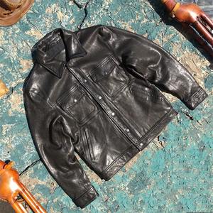 Veste en cuir véritable Veste en cuir de vachette pour homme Veste mi-longue à revers pour homme Veste coupe-vent coupe ajustée Double boutonnage - Product Image 5