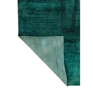 Tapis Aprezo vert en laine et soie noué à la main Ebsh-1474(OD) motif puzzle abstrait pour la maison, le salon, le couloir, la voiture, fait main - Product Image 5