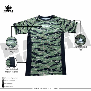 Custom Tiger Camo MMA <b>Rashguard</b> 4-Way Stretch Vented Mesh Panel <b>BJJ</b> Short Sleeve Quick Dry Sublimation Grappling Training Wear - Product Image 2