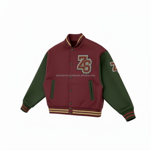Veste universitaire en mélange de laine de qualité supérieure, corps bordeaux, manches vertes, broderie de logo personnalisé et patch en chenille, veste universitaire pour hommes - Product Image 3