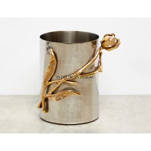 Cuenco con acabado de plata fundida de aluminio de aspecto elegante único con diseño de flores y hojas chapadas en oro, suministros de decoración para el hogar y el Hotel - Product Image 1