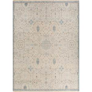 Alfombra de Lana Anudada a Mano Erbe Azul, Rectangular de 9x12, con Patrón de Medallón, para Decoración de Sala de Estar Juvenil - Product Image 1