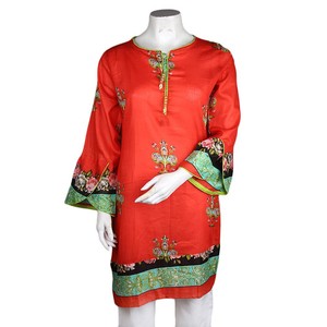 คุรตีผ้าลอนพิมพ์ลายสำหรับผู้หญิง - สีส้ม - Product Image 1