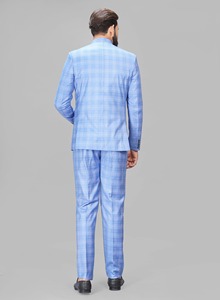 Traje de poliéster Jodhpuri de 2 piezas con cuello de prohibición de cuadros básico para hombre, ropa Formal de ajuste Regular larga, características transpirables antiarrugas-Scoot - Product Image 3